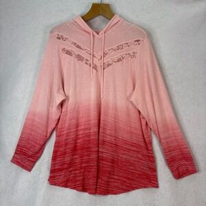 Torrid Pink/Red Dip Dye Ombre Lace Chevron Hoodie Women 3X Boho Romantic Soft